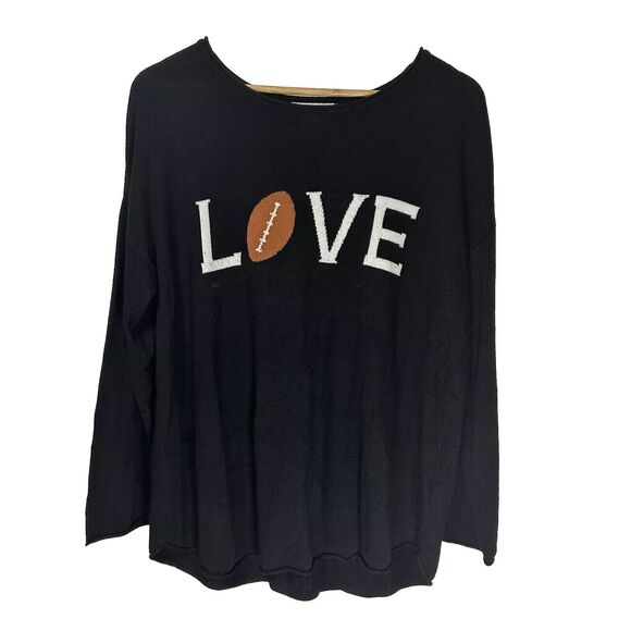 RACHEL‎ ZOE Sweater Women Size XL 1X LOVE Football Cashmere Blend Black Gray GUC - Picture 1 of 9